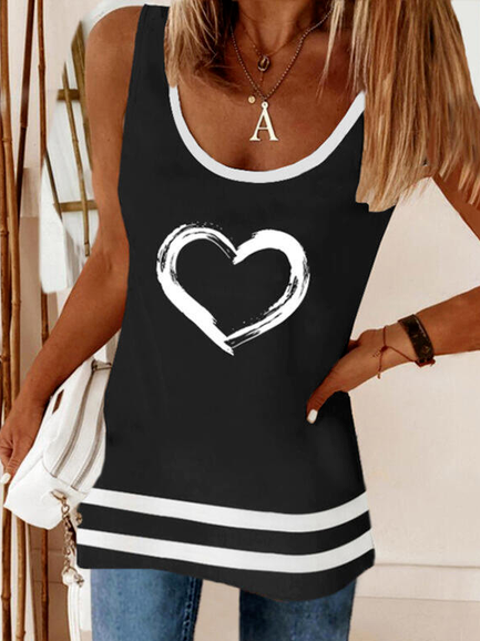 

Crew Neck Geometric love Color Block Cotton Blends Casual Knit Tank, Black, Tanks & Camis