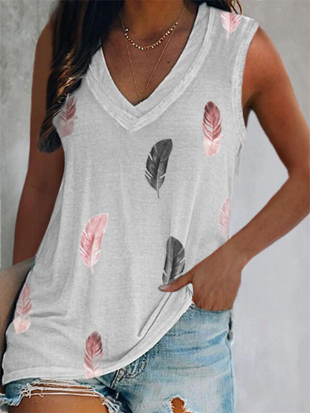 

Sleeveless V Neck Feather Knit Tank, White, Tank Top