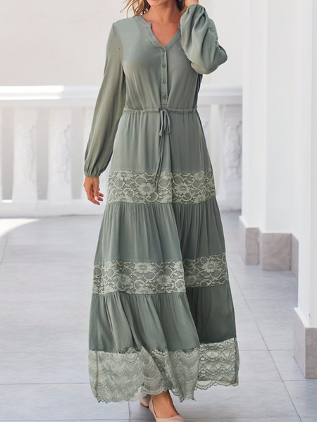 

Plain Casual Lace Woven Dress, Gray, Maxi Dresses