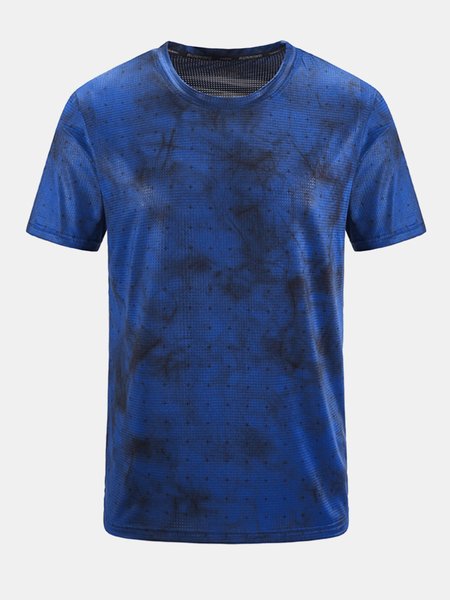 

Men's Breathable Quick-Drying Icy Printed Round Neck Short Sleeve Tee, Deep blue, T-shirt