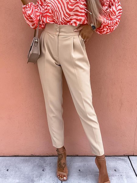 

Daily Regular fit Solid Simple Pants, Khaki, Wide Leg Pants