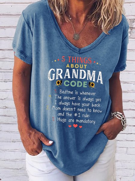 5 Things About Grandma Code Short Sleeve Tops, Blue, T-shirts