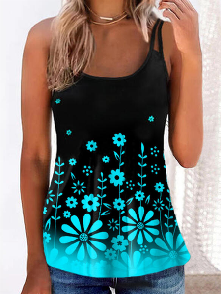 

Spaghetti Floral Knit Tank, Black, Tank Top