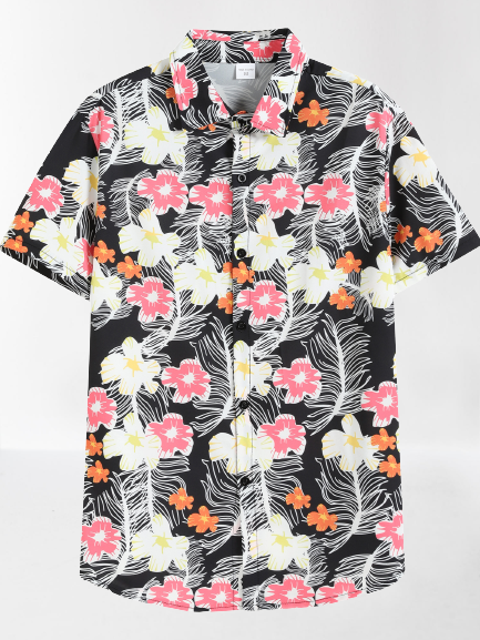 

Mens Floral Casual Breathable Short Sleeve Hawaiian Shirts, Black, Men's Floral shirt