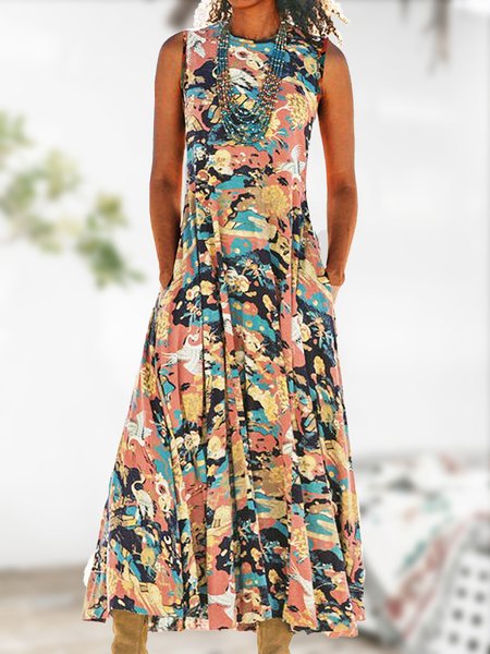 

Crew Neck Short Sleeve Woven Dress, Orange, Maxi Dresses