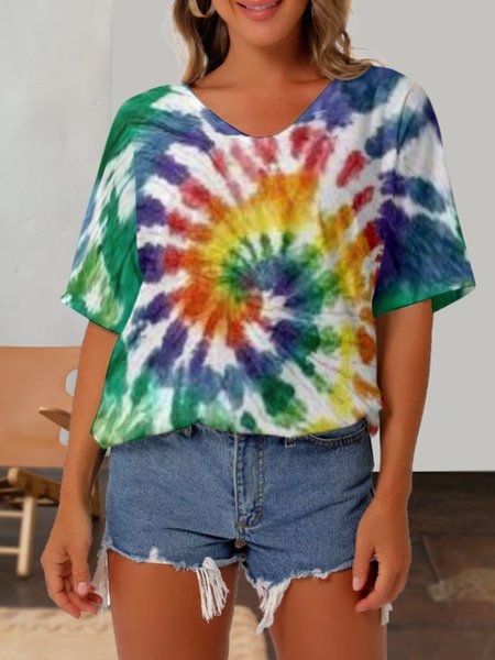 

Ombre Loosen Casual Short Sleeve Tops, Multicolor, T-Shirts