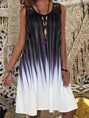 

Crew Neck Casual Regular Fit Short Sleeve Woven Dress, Black-white, Dresses