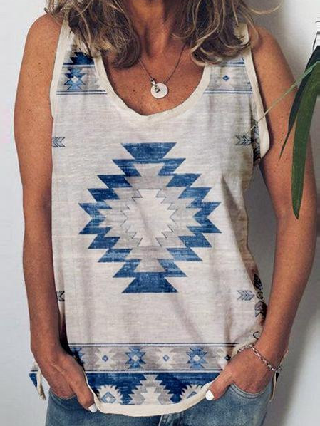

Tribal Cotton Blends Casual Knit Sleeveless Tank, White, Tops