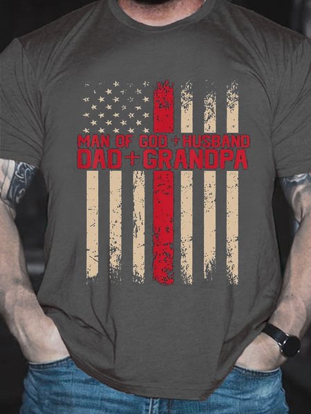 

Man Of God Husband Dad Grandpa American Flag Vintage Cotton Short Sleeve T-Shirt, Deep gray, T-shirts