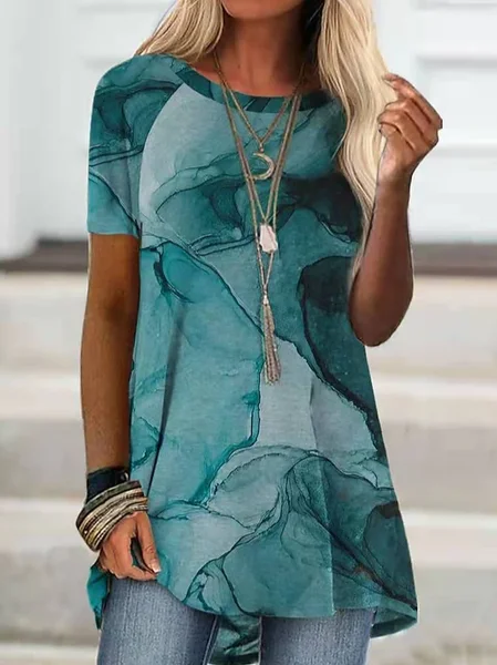 

Casual Ombre Raglan Sleeve Short Sleeve T-Shirt, Blue, T-Shirts