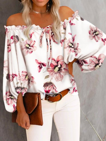 

Loosen Floral Casual Long Sleeve Tops, As picture, Tops