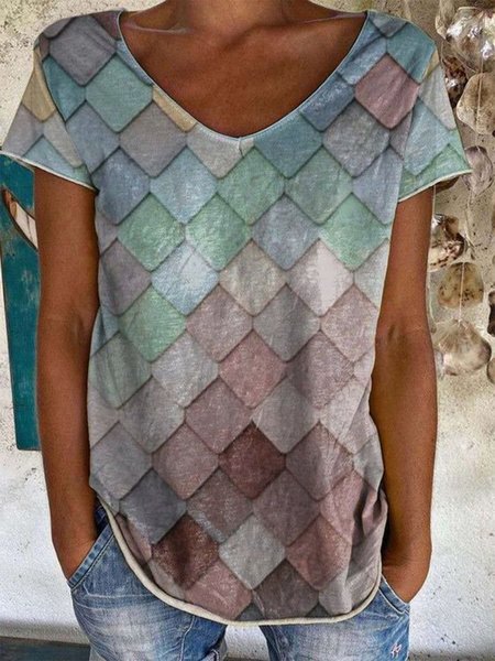 

V Neck Casual Short Sleeve T-Shirt, Multicolor, T-Shirts
