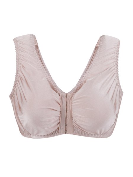 

No Wire Single Layer Satin Comfort Ultra Thin Front Buckle Bra Plus Size, Nude, Bra&Bra Sets