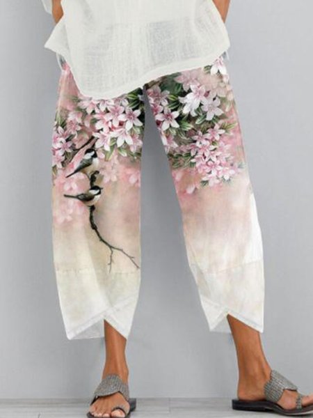 

Floral Print Loosen Cropped Pants, Flower, Pants