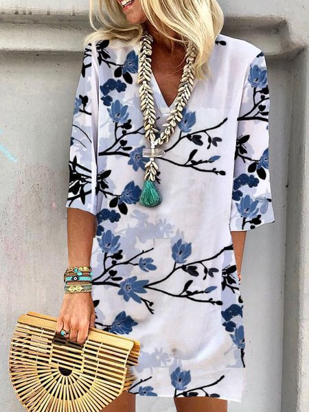 

Loosen Casual Short Sleeve Woven Dress, White, Mini Dresses