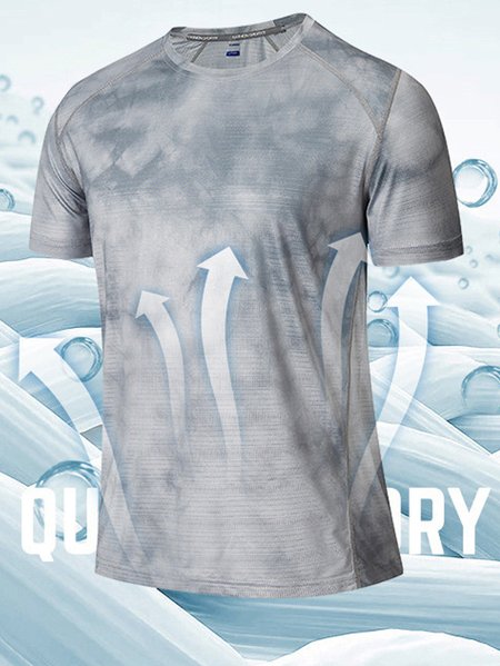 

Men's Quick-Drying, Breathable, Moisture-wicking, Tie-Dye Effect Printed Round Neck Short Sleeve Tee, Gray, T-shirt