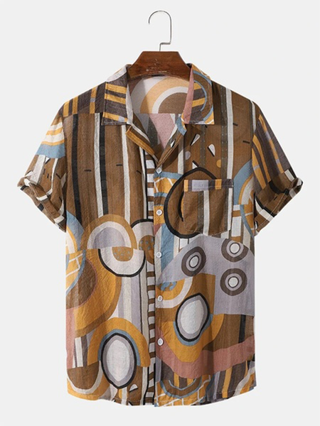 

Cotton Linen Style Vintage Striped Color Block Casual Linen Shirt, As picture, Shirts ＆ Blouse