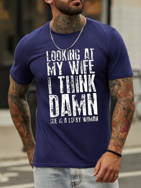 

Funny Husband Crew Neck Short Sleeve T-Shirt, Purplish blue, T-shirts