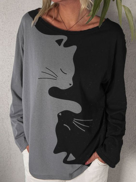 

Animal Casual Long Sleeve T-Shirt, Black-grey, T-Shirts