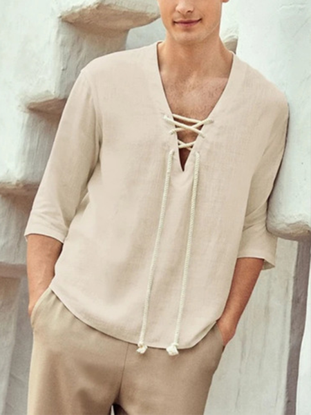 

Cotton Linen Style American Casual Basic Versatile Linen Shirt, Off white, Shirts ＆ Blouse