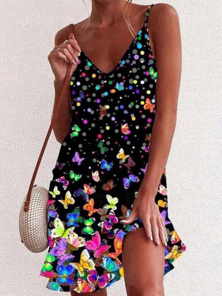 

Butterfly Casual Sleeveless Dress, Black, Mini Dresses
