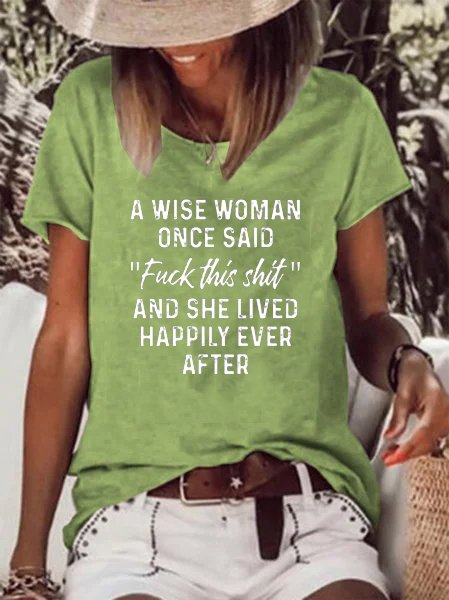 

A Wise Woman Round Neck Short Sleeve T-shirt, Green, T-shirts
