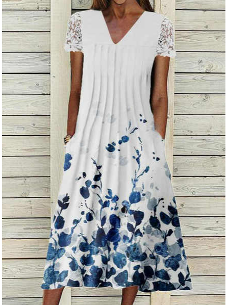 

Floral Vacation Short Sleeve women Dress, White, Dresses