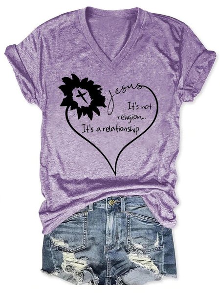 

Jesus It's Not Religion It's A Relationship Women's Short Sleeve T-Shirt, Purple, T-shirts