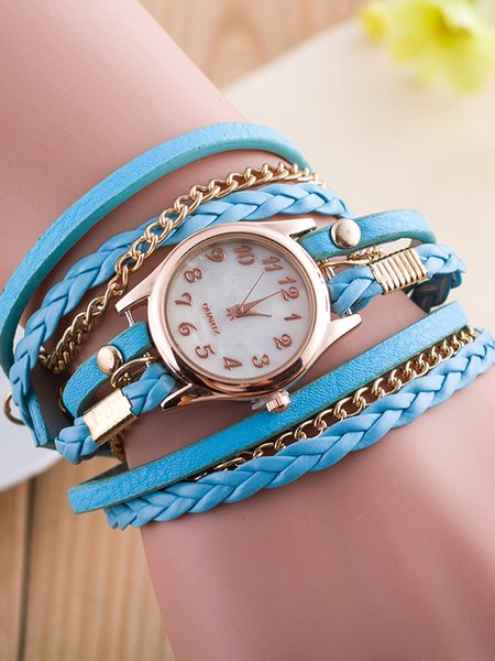 

Leather Multilayer Strap Shell Watch, Light blue, Others