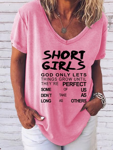 

Short Girls Fun Print V-Neck Short Sleeve T-Shirt, Pink, T-shirts