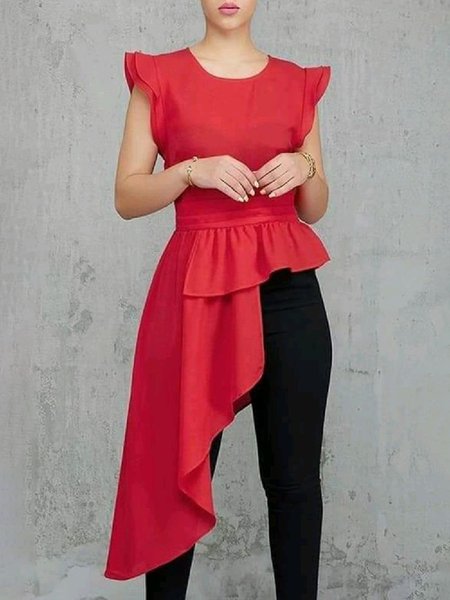 

Elegant Plain Crew Neck Short Sleeve Top, Red, Tops