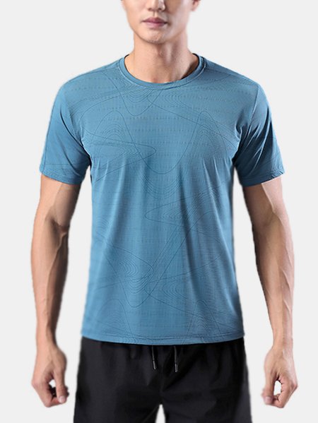 Men's Quick Dry Breathable Printed Short Sleeve Round Neck Tee, Blue, T-shirt