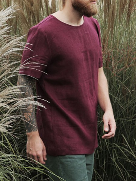 

Men's Vintage Cotton Linen Ethnic T-Shirt, Wine red, Men's t-shirts