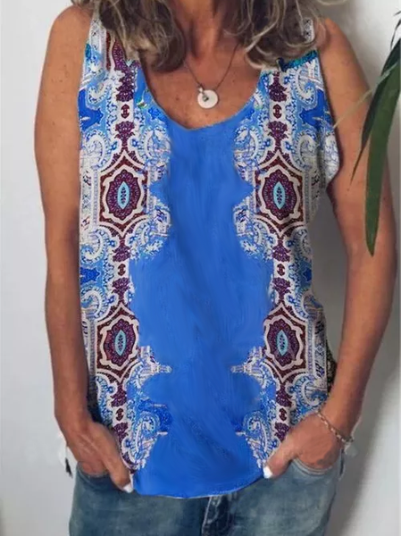

Cotton Blends Knit Tank, Blue, Tank Top