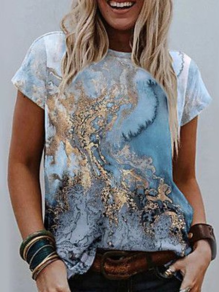 

Loosen Casual Ombre Abstract Printed Crew Neck Short Sleeve T-Shirt, Flower, T-Shirts