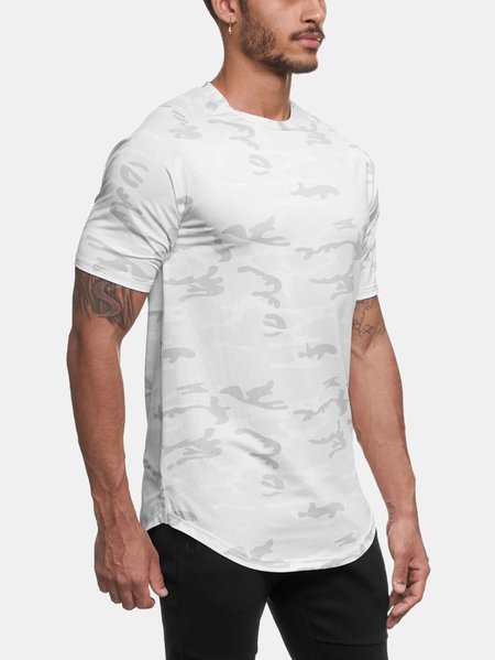 Men's Quick Dry Breathable Round Neck Short Sleeve Tee, White-gray, T-shirt