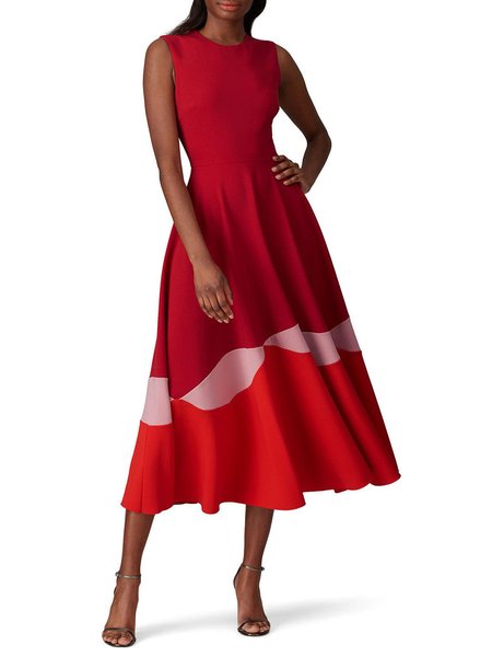 

Elegant Geometric Elegant Dress, Red, Midi Dresses