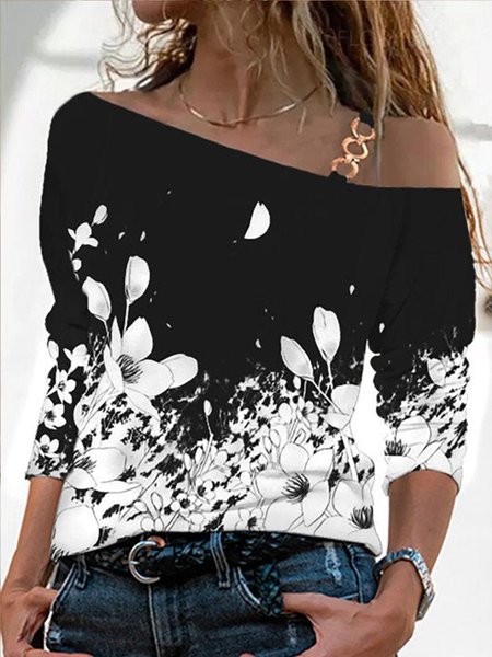 

Casual Floral Regular Fit Short Sleeve T-Shirt, Black, T-Shirts