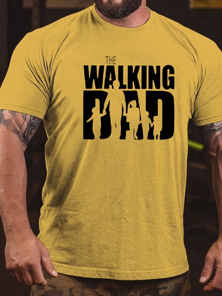 

The Walking Dad Print Casual Short Sleeve T-Shirt, Yellow, T-shirts