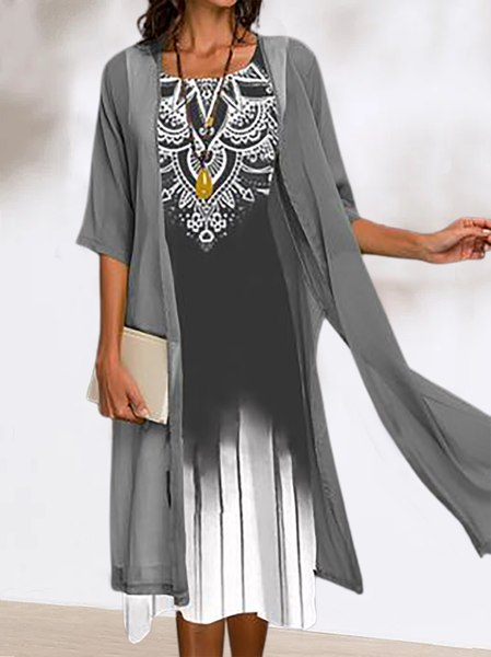 

Plus size Two Pieces Sleeveless Casual Dress, Gray, Midi Dresses