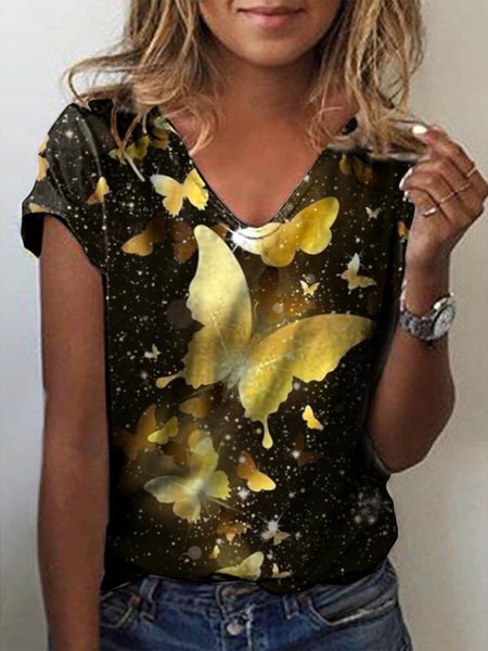 

Regular Fit Casual Butterfly Short Sleeve T-Shirt, Black, T-Shirts