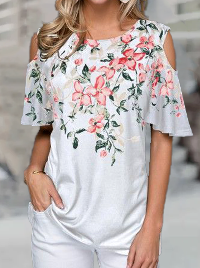 

Floral Casual Short Sleeve T-Shirt, White, T-Shirts