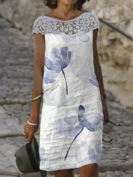 

Loosen Vacation Crew Neck Short Sleeve women Dress, White, Dresses