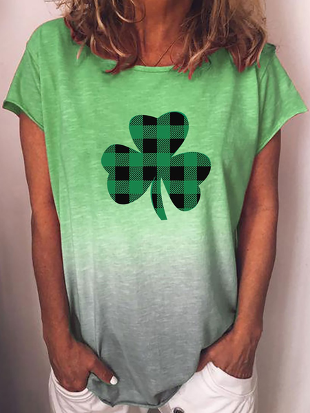 

Plus size Clover Printed Casual Short Sleeve T-Shirt, Green, T-Shirts