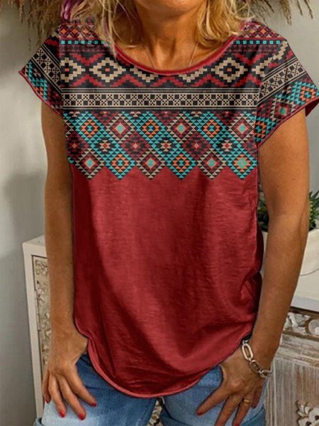 

Tribal Casual Loosen Short Sleeve T-Shirt, Red, T-Shirts