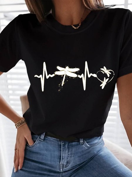 

Round Neck Short Sleeve T-Shirt, Black, T-Shirts