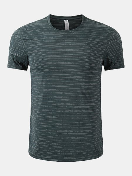 

Men's Quick Dry Breathable Ice Cool Pinstripe Round Neck Short Sleeve Tee, Green, T-Shirts