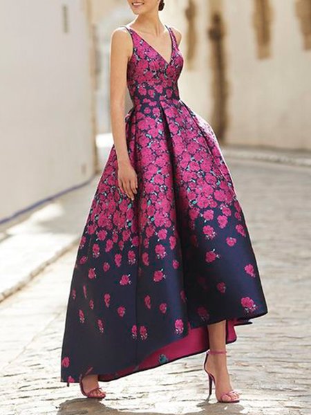 

Party Formal V Neck Floral Short Sleeve Maxi Dress, As picture, Maxi Dresses