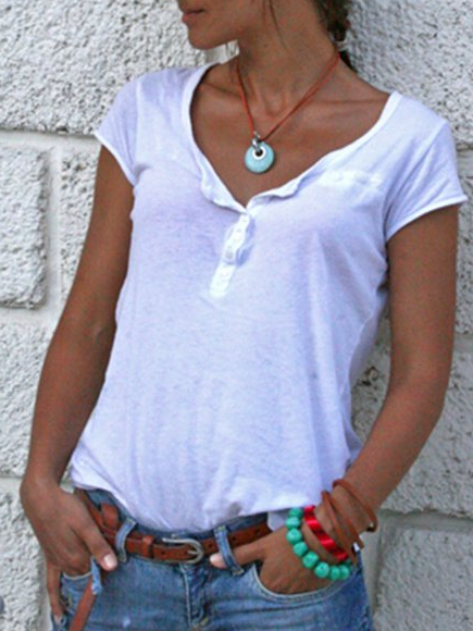 

Round Neck Plain Regular Fit Short Sleeve T-Shirt, White, T-Shirts