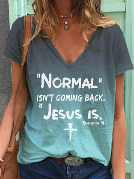 

JFN V Neck Letter Ombre Casual T-Shirt/Tee, Gray, T-Shirts